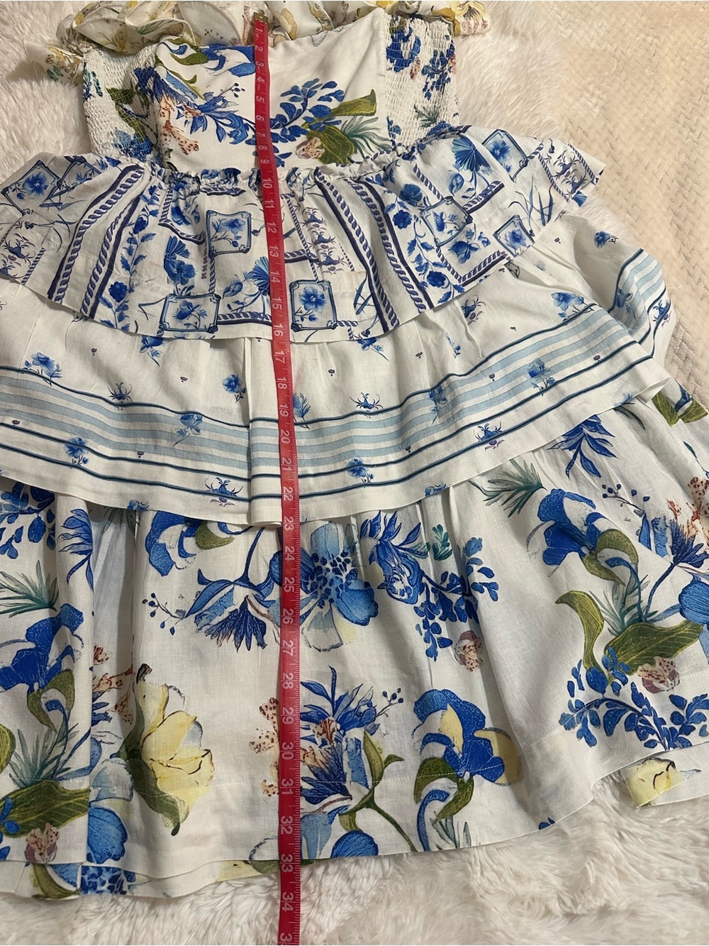 Maeve Anthropologie Linen Strapless Ruffle Tiered Floral Dress L - Picture 10 of 12